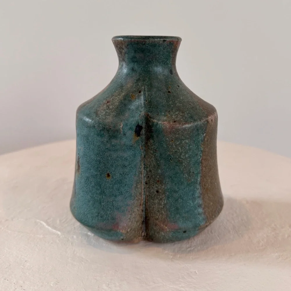 VINTAGE CALIFORNIA STUDIO POTTERY CERAMIC TURQUOISE VASE‎ ORGANIC HANDMADE MCM